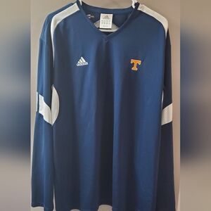 Adidas Navy Blue Long Sleeve with White Adidas and Orange T Logo.  Sz XL